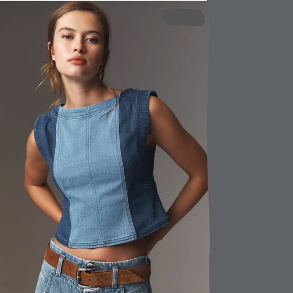 Brand New Pilcro Sleeveless Two-Tone Denim Tank Top - Picture 1 of 7